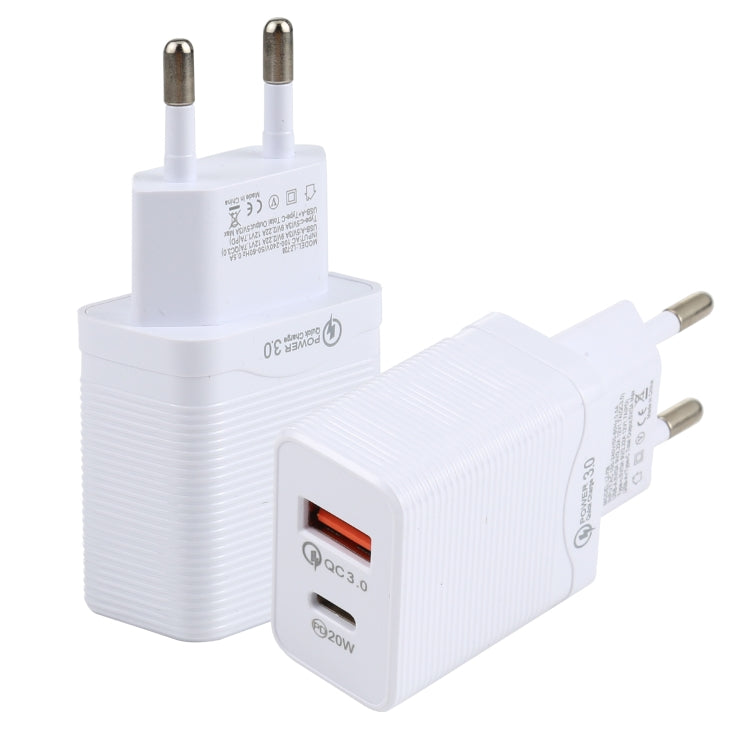 LZ-728 QC 3.0 USB + PD 20W USB-C / タイプC高速トラベル充電器 EUプラグ EUプラグ