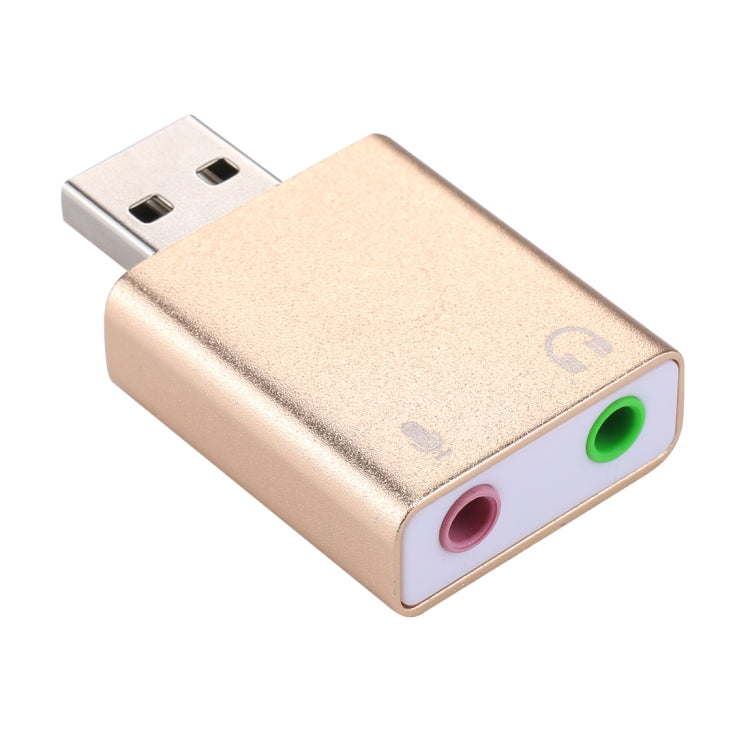 アルミニウムシェル 3.5mmジャック外付けUSBサウンドカード HIFIマジックボイス 7.1チャンネルアダプター ドライバーフリー パソコン、デスクトップ、スピーカー、ヘッドセット、マイク用 アルミ7.1チャンネルゴールド