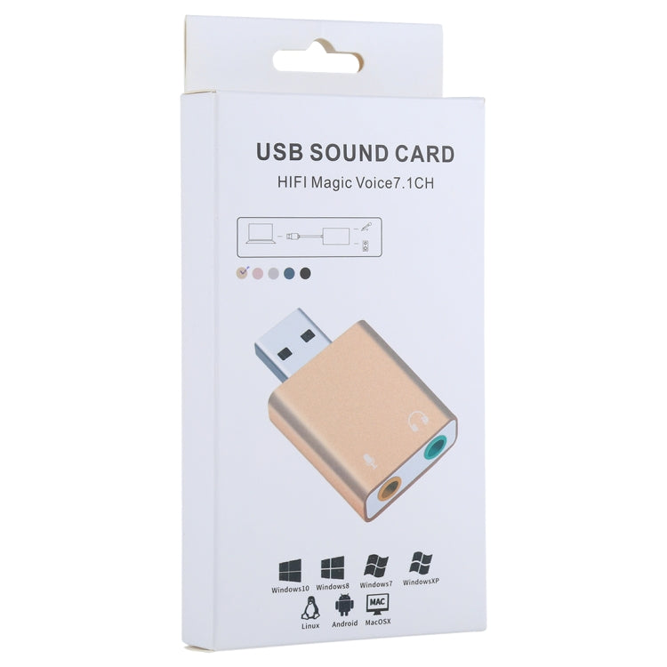 アルミニウムシェル 3.5mmジャック外付けUSBサウンドカード HIFIマジックボイス 7.1チャンネルアダプター ドライバーフリー パソコン、デスクトップ、スピーカー、ヘッドセット、マイク用 アルミ7.1チャンネルゴールド