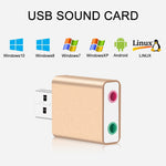 アルミニウムシェル 3.5mmジャック外付けUSBサウンドカード HIFIマジックボイス 7.1チャンネルアダプター ドライバーフリー パソコン、デスクトップ、スピーカー、ヘッドセット、マイク用 アルミ7.1チャンネルゴールド