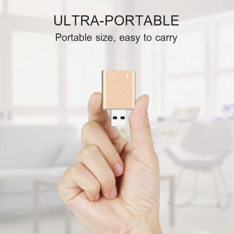 アルミニウムシェル 3.5mmジャック外付けUSBサウンドカード HIFIマジックボイス 7.1チャンネルアダプター ドライバーフリー パソコン、デスクトップ、スピーカー、ヘッドセット、マイク用 アルミ7.1チャンネルゴールド