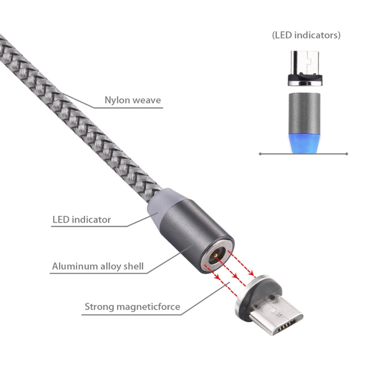 360度回転 1m編みスタイル マイクロUSBからUSB 2.0 強力マグネティック充電ケーブル LEDインジケーター付き