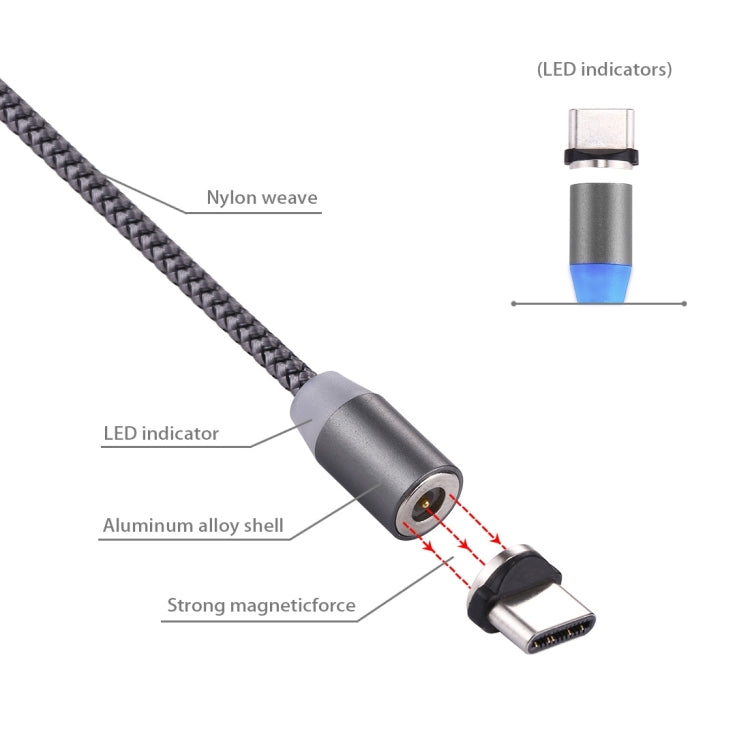 360度回転 1m編みスタイル USB-C / Type-C から USB 2.0 強力マグネティック充電ケーブル LEDインジケーター付き