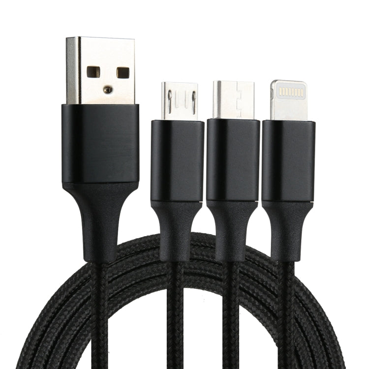 2A 1.2m 3in1 USBから8ピン＆USB-C / Type-C＆Micro USBナイロン編み充電ケーブル