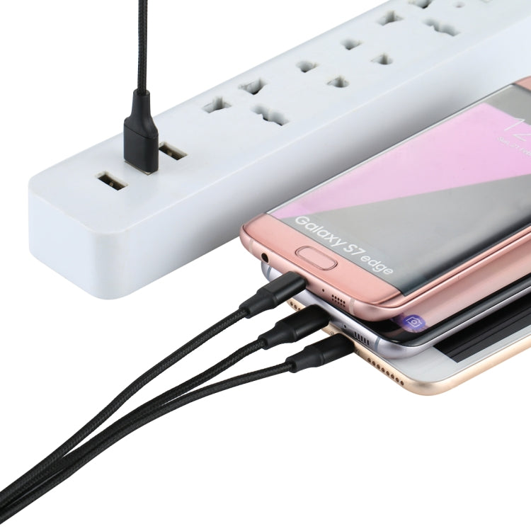 2A 1.2m 3in1 USBから8ピン＆USB-C / Type-C＆Micro USBナイロン編み充電ケーブル
