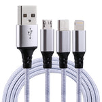 2A 1.2m 3in1 USBから8ピン＆USB-C / Type-C＆Micro USBナイロン編み充電ケーブル