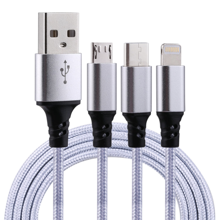 2A 1.2m 3in1 USBから8ピン＆USB-C / Type-C＆Micro USBナイロン編み充電ケーブル