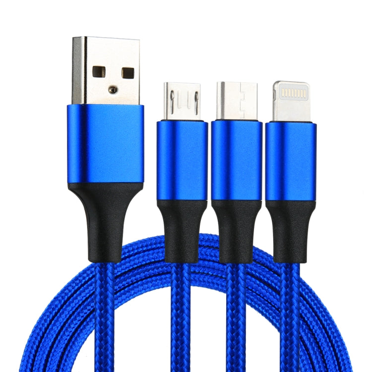 2A 1.2m 3in1 USBから8ピン＆USB-C / Type-C＆Micro USBナイロン編み充電ケーブル