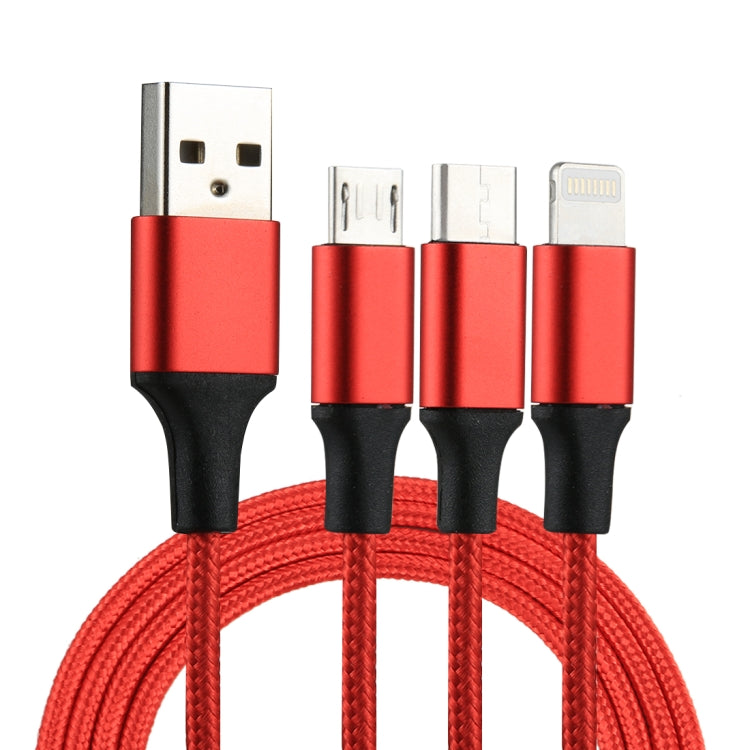 2A 1.2m 3in1 USBから8ピン＆USB-C / Type-C＆Micro USBナイロン編み充電ケーブル