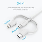 ANKER 3-in-1 8ピン + マイクロUSB + USB-C / Type-Cインターフェース MFI認証データケーブル