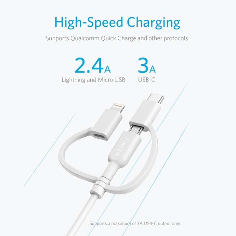 ANKER 3-in-1 8ピン + マイクロUSB + USB-C / Type-Cインターフェース MFI認証データケーブル