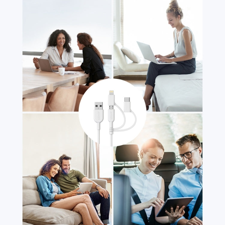 ANKER 3-in-1 8ピン + マイクロUSB + USB-C / Type-Cインターフェース MFI認証データケーブル