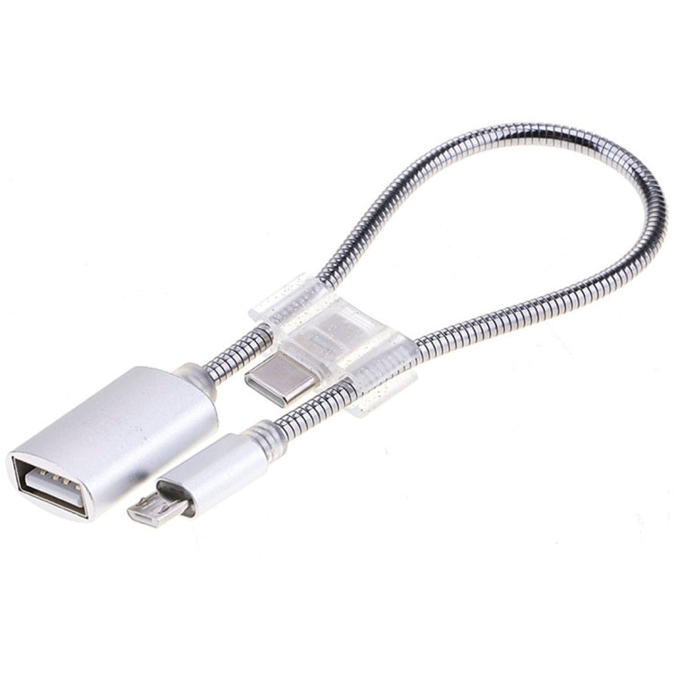 24cm 2A マイクロUSB-USB アルミ合金ホース OTGアダプターデータ充電ケーブル USB-C / Type-Cコネクター付き