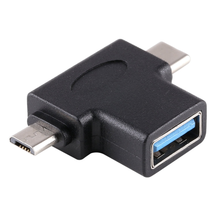 多機能 USB 3.0 メス & USB-C / Type-C オス & Micro USB オス T字型 OTGアダプター