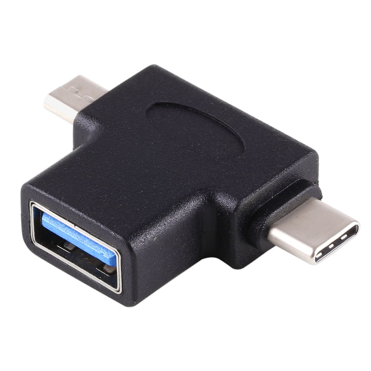 多機能 USB 3.0 メス & USB-C / Type-C オス & Micro USB オス T字型 OTGアダプター