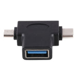 多機能 USB 3.0 メス & USB-C / Type-C オス & Micro USB オス T字型 OTGアダプター