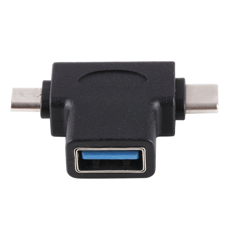 多機能 USB 3.0 メス & USB-C / Type-C オス & Micro USB オス T字型 OTGアダプター