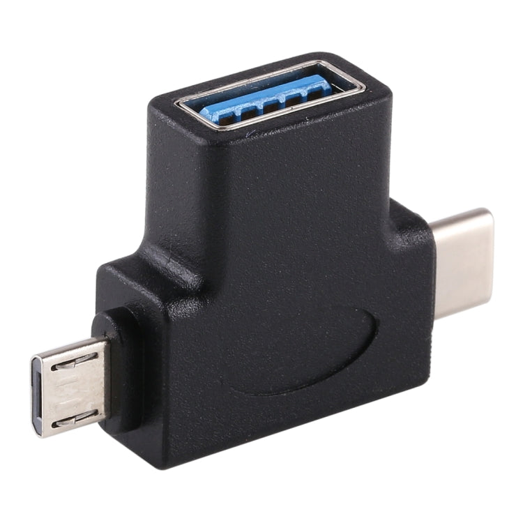 多機能 USB 3.0 メス & USB-C / Type-C オス & Micro USB オス T字型 OTGアダプター