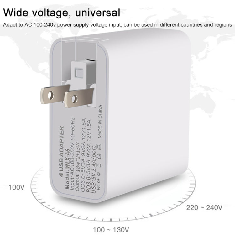 WLX-A6 4ポート 急速充電 USBトラベル充電器 電源アダプター、USプラグ