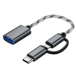 USB 3.0 メス から Micro USB ＋ USB-C / Type-C オス 充電＋転送 OTG ナイロン編みアダプターケーブル、ケーブル長：17cm、Micro USB 17cm グレー、Micro USB 17cm ゴールド