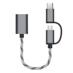 USB 3.0 メス から Micro USB ＋ USB-C / Type-C オス 充電＋転送 OTG ナイロン編みアダプターケーブル、ケーブル長：17cm、Micro USB 17cm グレー、Micro USB 17cm ゴールド