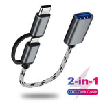 USB 3.0 メス から Micro USB ＋ USB-C / Type-C オス 充電＋転送 OTG ナイロン編みアダプターケーブル、ケーブル長：17cm、Micro USB 17cm グレー、Micro USB 17cm ゴールド