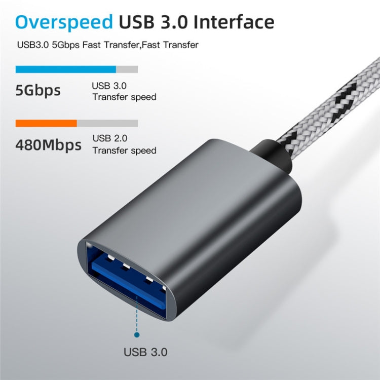 USB 3.0 メス から Micro USB ＋ USB-C / Type-C オス 充電＋転送 OTG ナイロン編みアダプターケーブル、ケーブル長：17cm、Micro USB 17cm グレー、Micro USB 17cm ゴールド