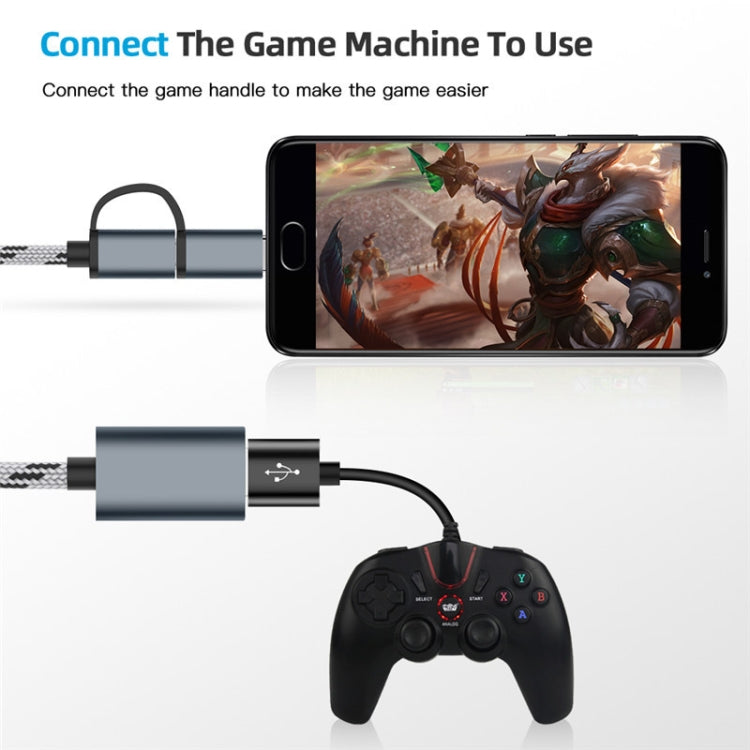 USB 3.0 メス から Micro USB ＋ USB-C / Type-C オス 充電＋転送 OTG ナイロン編みアダプターケーブル、ケーブル長：17cm、Micro USB 17cm グレー、Micro USB 17cm ゴールド