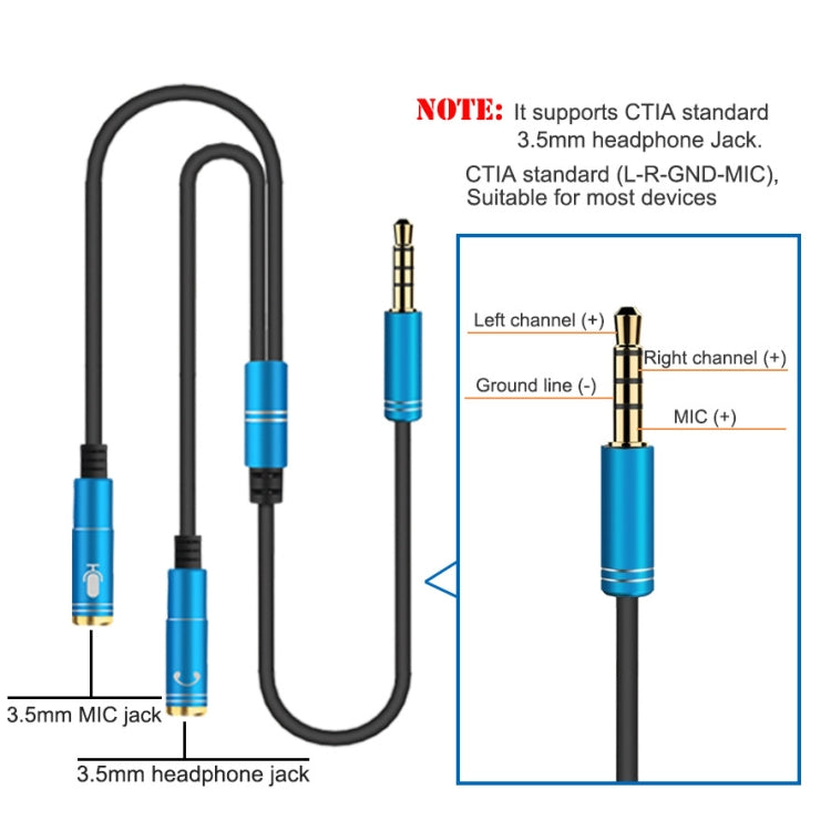 2-in-1 3.5mmオス to ダブル3.5mmメス TPE高弾性オーディオケーブルスプリッター ケーブル長: 32cm
