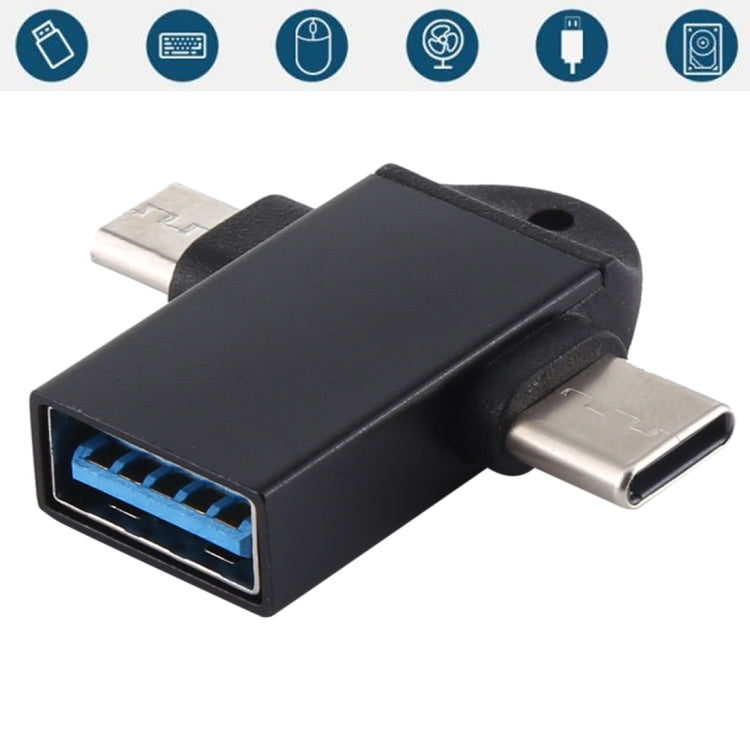 USB 3.0 メス to USB-C / Type-C オス + Micro USB オス 多機能 OTGアダプター スリングホール付き