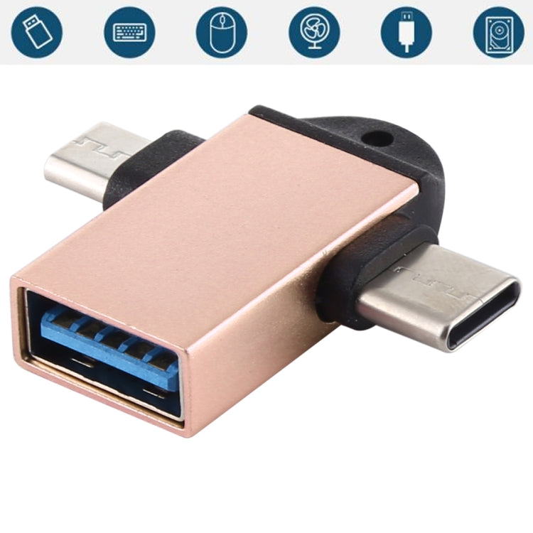 USB 3.0 メス to USB-C / Type-C オス + Micro USB オス 多機能 OTGアダプター スリングホール付き