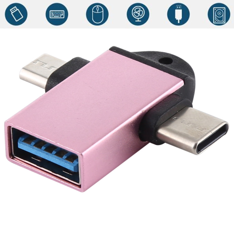 USB 3.0 メス to USB-C / Type-C オス + Micro USB オス 多機能 OTGアダプター スリングホール付き