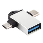 USB 3.0 メス to USB-C / Type-C オス + Micro USB オス 多機能 OTGアダプター スリングホール付き