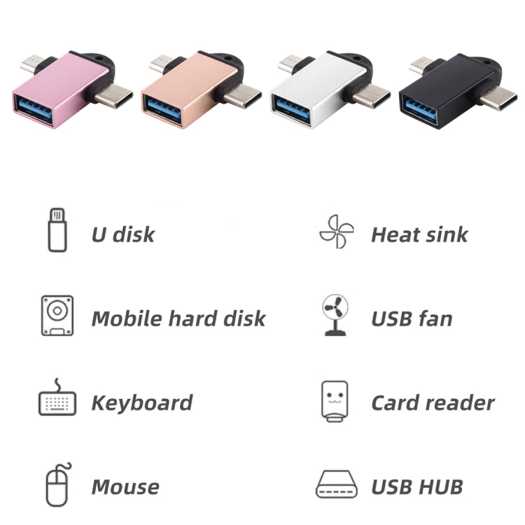 USB 3.0 メス to USB-C / Type-C オス + Micro USB オス 多機能 OTGアダプター スリングホール付き