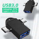 USB 3.0 メス to USB-C / Type-C オス + Micro USB オス 多機能 OTGアダプター スリングホール付き