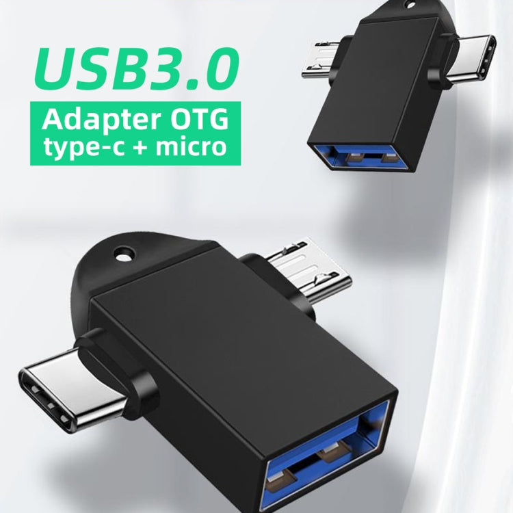 USB 3.0 メス to USB-C / Type-C オス + Micro USB オス 多機能 OTGアダプター スリングホール付き