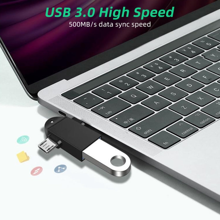 USB 3.0 メス to USB-C / Type-C オス + Micro USB オス 多機能 OTGアダプター スリングホール付き