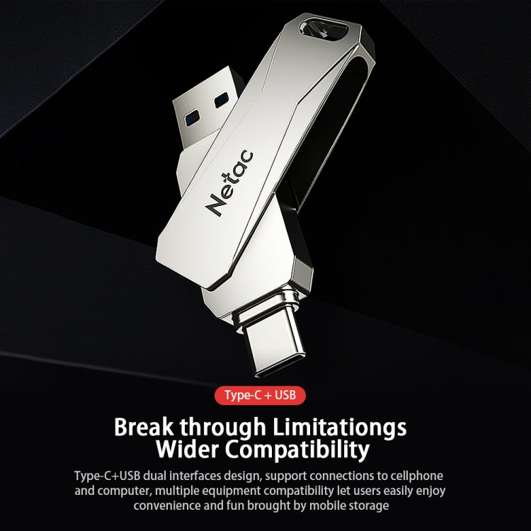 Netac U782C 128GB USB-C / Type-C + USB 3.0 360度回転亜鉛合金フラッシュドライブ OTG Uディスク、128GB