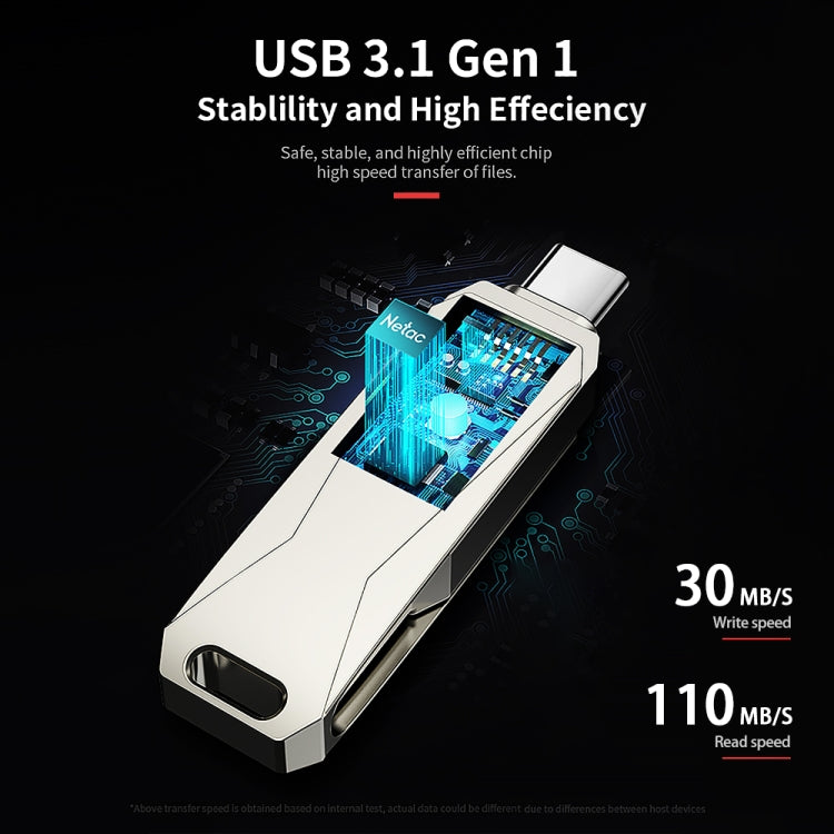Netac U782C 128GB USB-C / Type-C + USB 3.0 360度回転亜鉛合金フラッシュドライブ OTG Uディスク、128GB