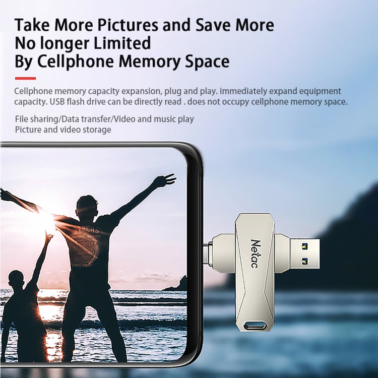 Netac U782C 128GB USB-C / Type-C + USB 3.0 360度回転亜鉛合金フラッシュドライブ OTG Uディスク、128GB