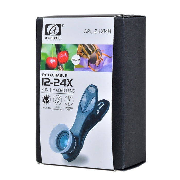 APEXEL APL-24X-H 2in1 ユニバーサル外付け12X＆24Xマクロスマホレンズ レンズフード付き
