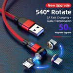 2m 3A出力 USBからマイクロUSB 540度回転式マグネットデータ同期充電ケーブル、2m マイクロUSB