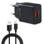 LZ-728 2-in-1 18W QC 3.0 USBインターフェーストラベル充電器 + USB to USB-C / タイプCデータケーブルセット EUプラグ ケーブル長さ: 1m USB-C / タイプCケーブル付き