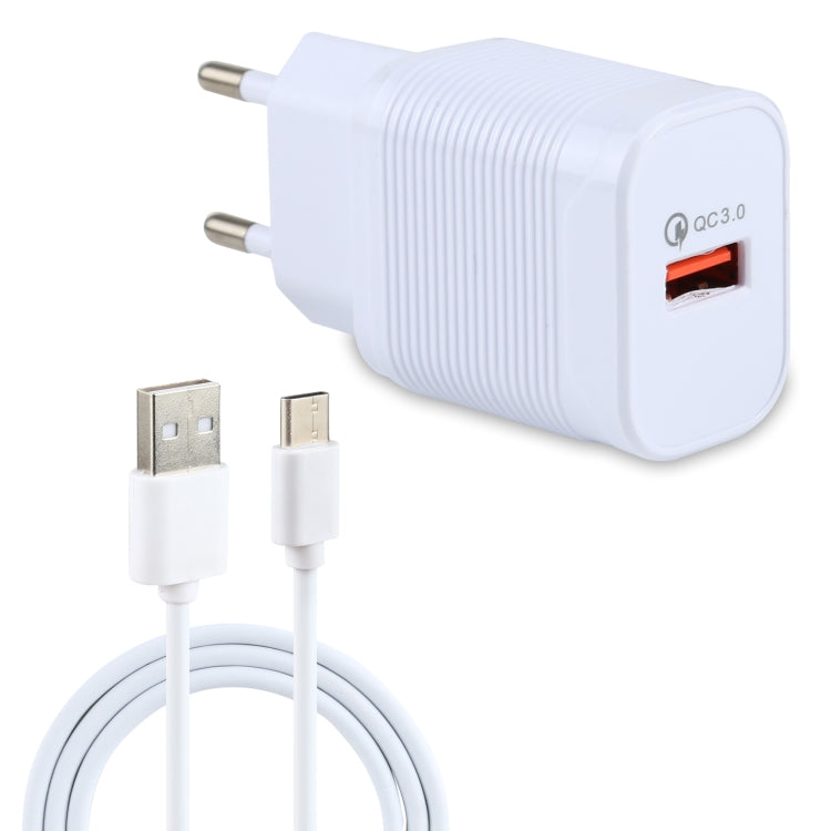 LZ-728 2-in-1 18W QC 3.0 USBインターフェーストラベル充電器 + USB to USB-C / タイプCデータケーブルセット EUプラグ ケーブル長さ: 1m USB-C / タイプCケーブル付き