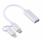 USB 3.0 メス から 8ピン + USB-C / Type-C オス 充電・転送 OTG ナイロン編みアダプターケーブル、ケーブル長さ: 11cm、8ピン シルバー + ホワイト、8ピン ブラック、8ピン シルバー、8ピン レッド、8ピン ブルー