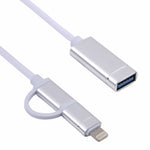 USB 3.0 メス から 8ピン + USB-C / Type-C オス 充電・転送 OTG ナイロン編みアダプターケーブル、ケーブル長さ: 11cm、8ピン シルバー + ホワイト、8ピン ブラック、8ピン シルバー、8ピン レッド、8ピン ブルー