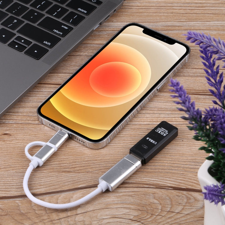 USB 3.0 メス から 8ピン + USB-C / Type-C オス 充電・転送 OTG ナイロン編みアダプターケーブル、ケーブル長さ: 11cm、8ピン シルバー + ホワイト、8ピン ブラック、8ピン シルバー、8ピン レッド、8ピン ブルー