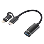 USB 3.0 メス から 8ピン + USB-C / Type-C オス 充電・転送 OTG ナイロン編みアダプターケーブル、ケーブル長さ: 11cm、8ピン シルバー + ホワイト、8ピン ブラック、8ピン シルバー、8ピン レッド、8ピン ブルー