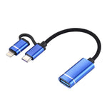 USB 3.0 メス から 8ピン + USB-C / Type-C オス 充電・転送 OTG ナイロン編みアダプターケーブル、ケーブル長さ: 11cm、8ピン シルバー + ホワイト、8ピン ブラック、8ピン シルバー、8ピン レッド、8ピン ブルー