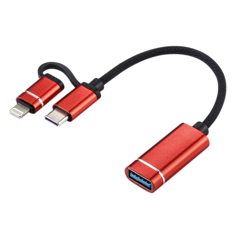 USB 3.0 メス から 8ピン + USB-C / Type-C オス 充電・転送 OTG ナイロン編みアダプターケーブル、ケーブル長さ: 11cm、8ピン シルバー + ホワイト、8ピン ブラック、8ピン シルバー、8ピン レッド、8ピン ブルー